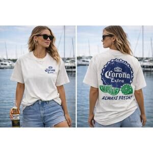 Corona Extra Beer Graphic Tee XL White Lime Logo Ripple Junction Shirt